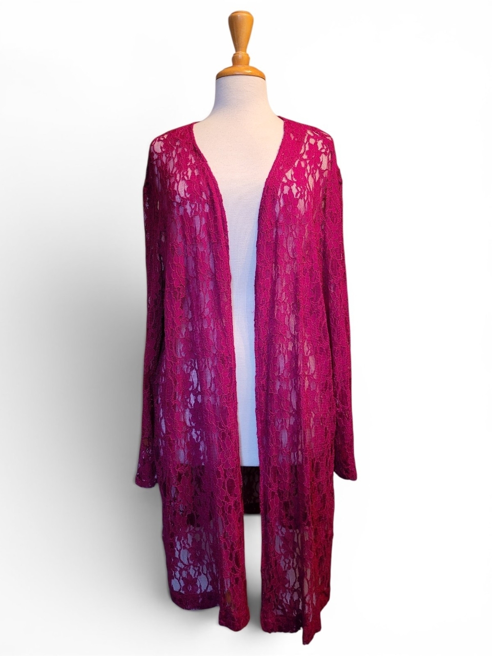 Open-Front Lace Duster Cardigan in Magenta Kimono Coverup